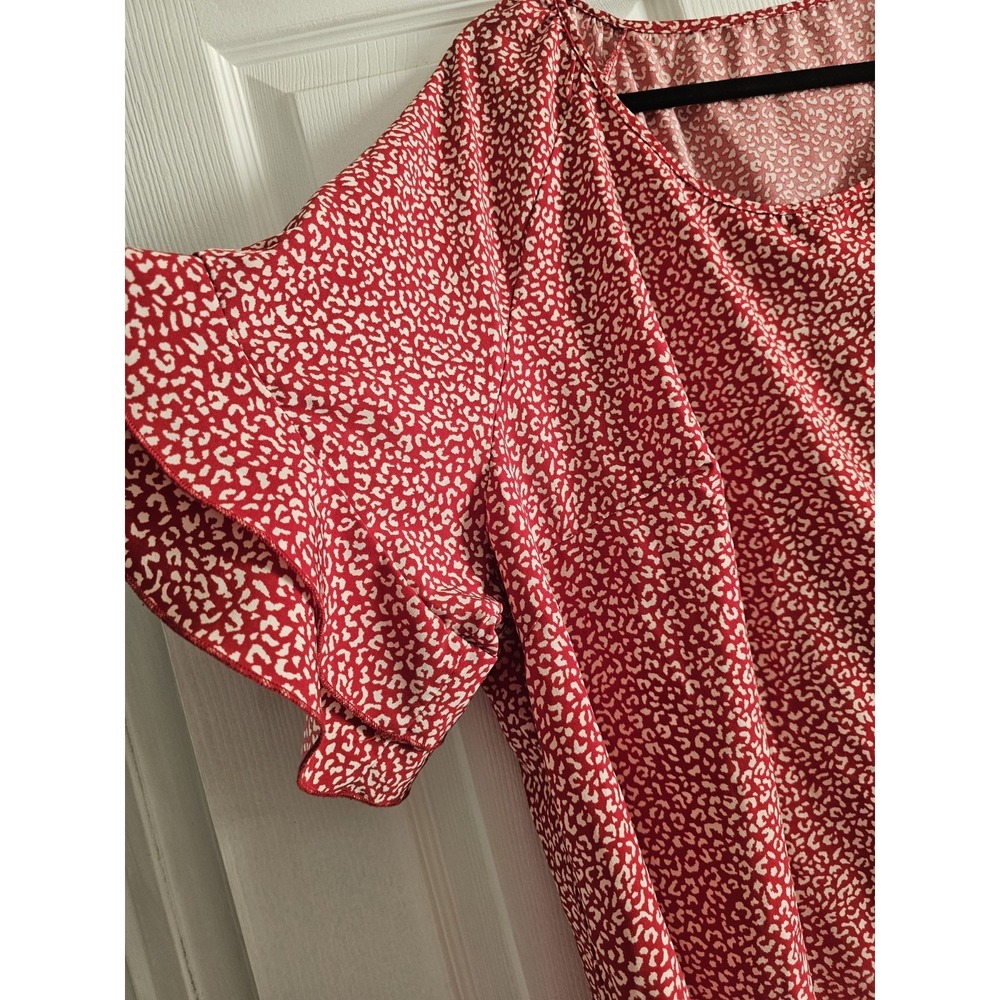 Women's‎ Plus 6X Blouse Red White Spots Short Sleeve Ruffle V Neck Blouse  Flowy